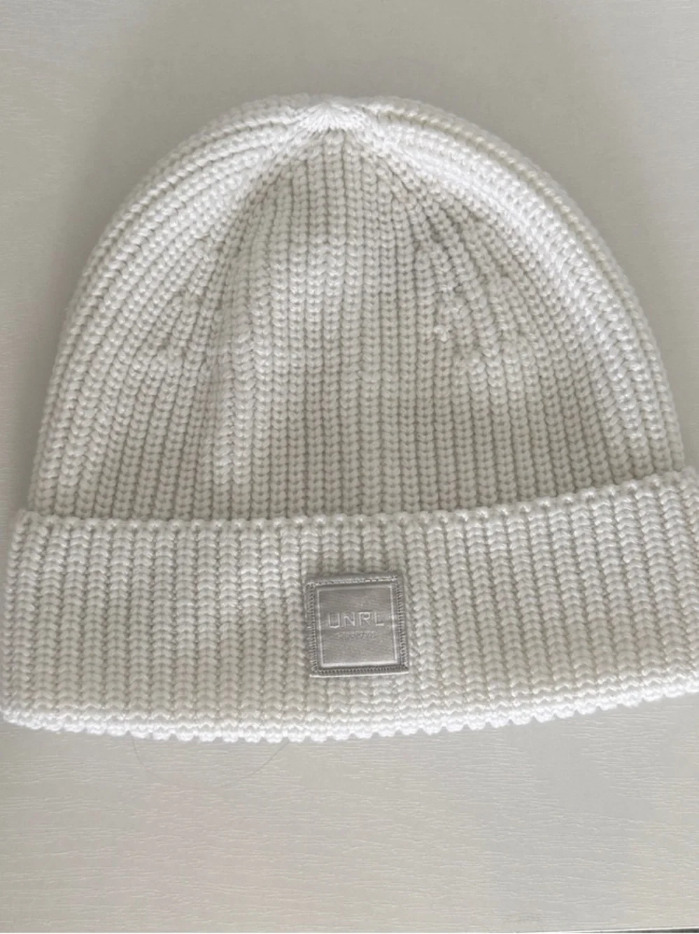 UNRL White Ribbed Knit Beanie - Men's Cuffed Winter Hat
